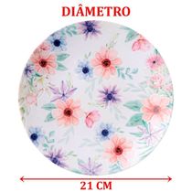 Jogo Pratos Sobremesa Lanche 12 Pessoas 12 Pçs Floratta 21cm