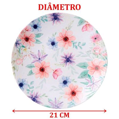Jogo Pratos Sobremesa Lanche 12 Pessoas 12 Pçs Floratta 21cm