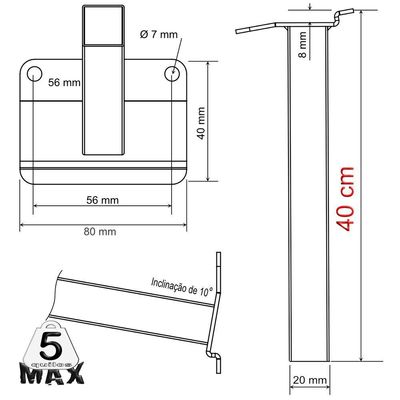 Suporte Refletor Parede Braço Inclinado 40 Cm - Preto