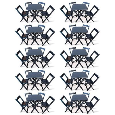 Kit De 10 Conjuntos De Mesa Dobrável 60x60 Com 4 Cadeiras Preto Cor: Preto