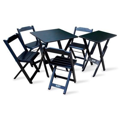 Jogo De Mesa Dobrável 60x60 Com 4 Cadeiras E Mesa Aparador Preto