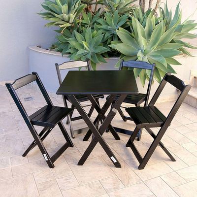 Conjunto De Mesa Dobrável 60x60 Com 4 Cadeiras Preto