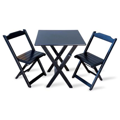 Kit Jogo De Mesa 60x60 Preto Com 2 Cadeiras Dobraveis Decor Cor: Preto