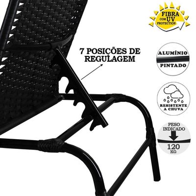 Kit 2 Espreguiçadeiras E Mesa De Centro Havaí Preto