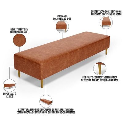 Kit 02 Puffs Decorativo Sala De Estar Bali W01 Pés Palito 170x60cm Couríssimo Camel - Lyam Decor