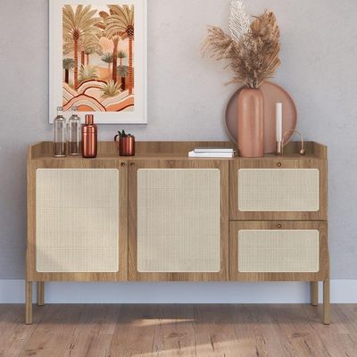 Aparador Buffet Para Sala De Jantar 139cm Pés Madeira Moss A03 Hanover Roble