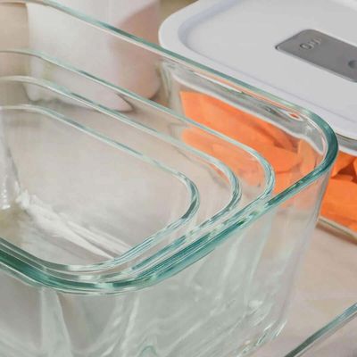 Kit 8 Potes De Vidro Hermético 2400ml Fresh Lock Branco com Tampa para Forno Microondas