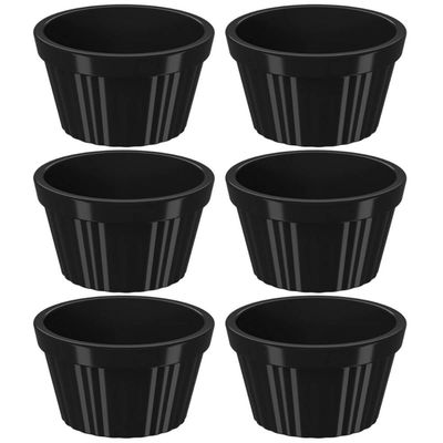 Kit 6 Ramequins Pretos Canelados 90ml cada Molheira Pequena Uno Coza em Plástico