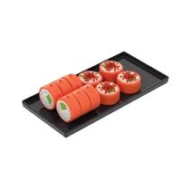 Kit 6 Pratos 27x13cm Bandejas para Servir Preto Plástico Coza Comida Japonesa Petiscos