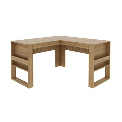 Mesa para Escritório 136cm em L com Detalhe Ripado ME4145 Amêndoa Tecnomobili