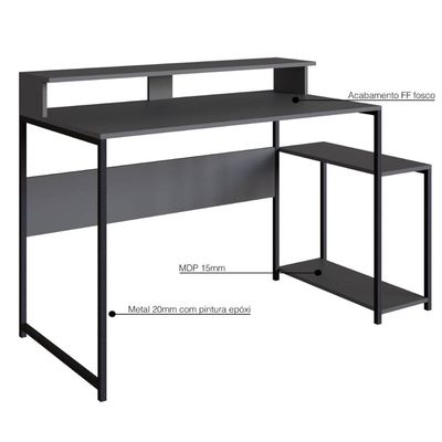 Mesa Gamer Ryze Preto Grafite 135x61x90cm Mesa de Computador Escrivaninha Placa e Ponto