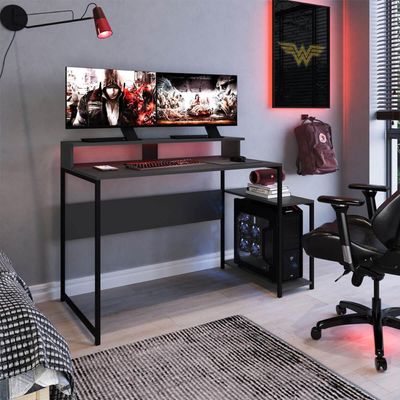 Mesa Gamer Ryze Preto Grafite 135x61x90cm Mesa de Computador Escrivaninha Placa e Ponto