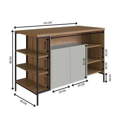 Mesa Bancada Gourmet 131cm com Arm 2 Portas P1035 Mel/Arenas