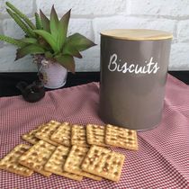Pote Biscuits Porta Condimentos Lata de Biscoito com Tampa de Bambu Haus Concept Canister Warm Gray