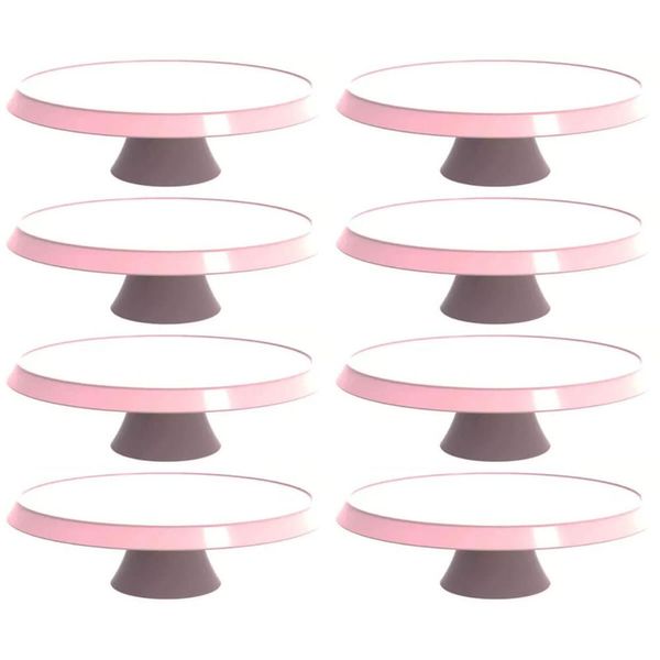 Conjunto 8 Bases Porta Bolos Tortas Doces 28cm com Pé Bubble Crippa Rosa Himalaia