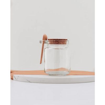 Conjunto 4 Pote Porta Temperos de Vidro Tampa de Rolha 240ml Colher de Bambu Lyor