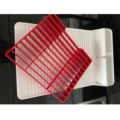 Escorredor de Pratos Louças Talheres Crippa com Parte Superior Removível Branco e Vermelho