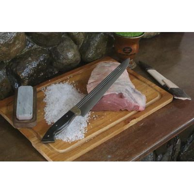 Facão Faca Churrasco 10'' Aço Carbono 1070 Full Tang Listrado Cabo Chifre Escuro