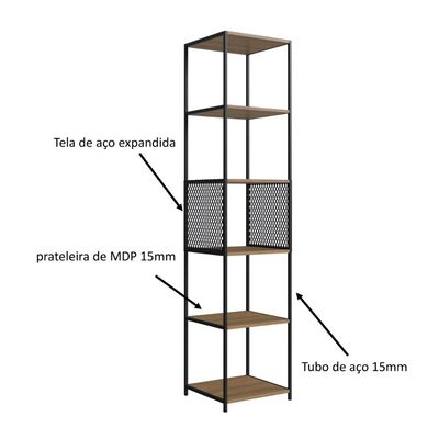 Estante Expositor Livros Studio Industrial Alta 5 Prateleiras Placa e Ponto P1023 Mel