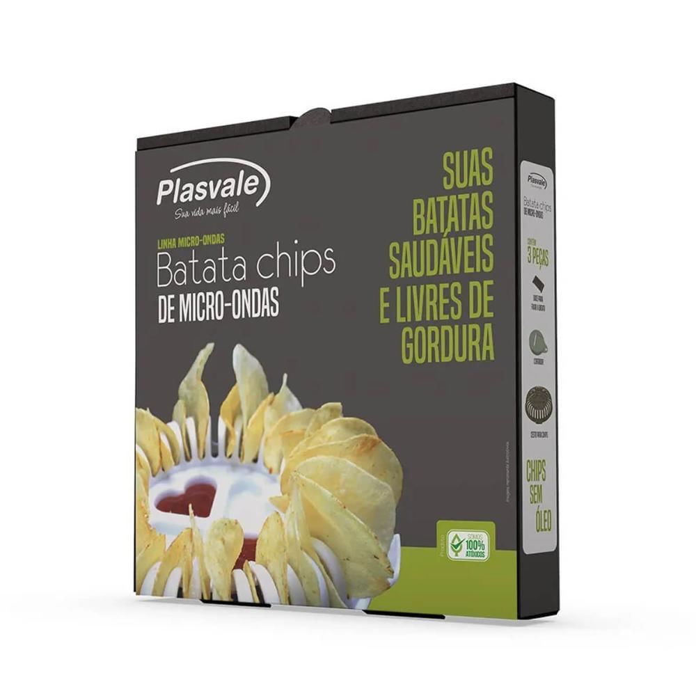 Forma para Fazer Chips de Batata sem Óleo no Microondas e Fatiador de Batata Plasvale