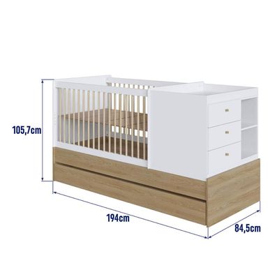 Berço Cama Multifuncional com Auxiliar Aveiro com Branco