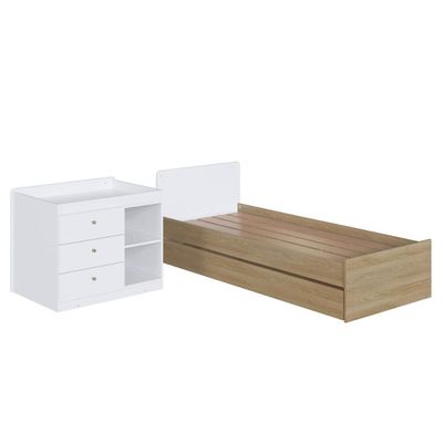 Berço Cama Multifuncional com Auxiliar Aveiro com Branco
