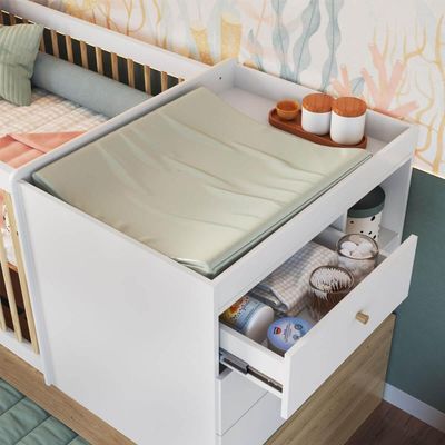 Berço Cama Multifuncional com Auxiliar Aveiro com Branco
