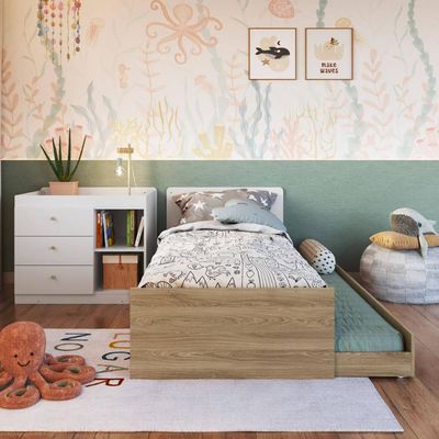 Berço Cama Multifuncional com Auxiliar Aveiro com Branco