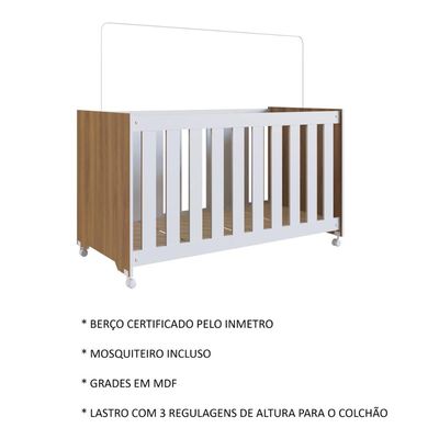 Berço Rodízios Nogal Branco Linha Aconchego Completa Móveis