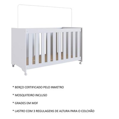 Berço com Rodízios Branco Linha Aconchego Completa Móveis