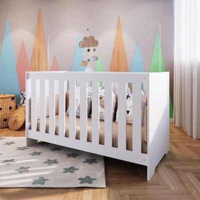 Berço 3 x 1 e Colchão Branco Linha Aconchego Completa Móveis