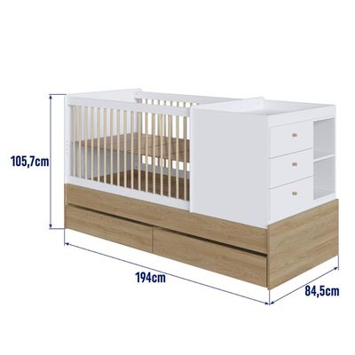 Berço Cama Multifuncional com Gavetões Aveiro com Branco