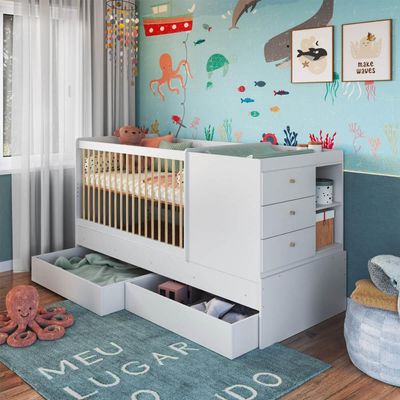 Berço Cama Multifuncional com Gavetões Branco