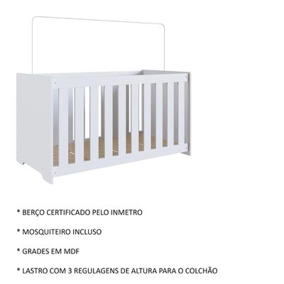 Berço Branco com Regulagem Linha Aconchego Completa Móveis