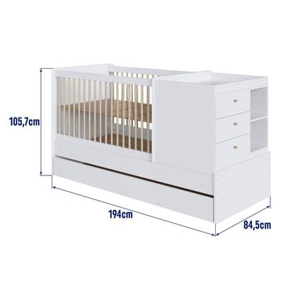 Berço Cama Multifuncional com Auxiliar Branco