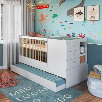 Berço Cama Multifuncional com Auxiliar Branco