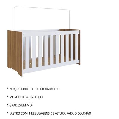 Berço Regulagem Nogal Branco Linha Aconchego Completa Móveis