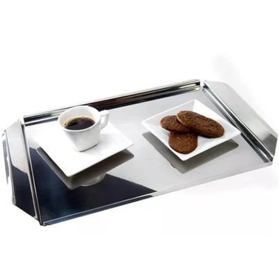 Bandeja de Aço Inox Prime Retangular 40x25cm Bebida Servir Organizar Comida Domama