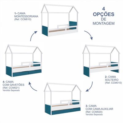 Cama Infantil Montessoriana com Gavetas Branco com Azul