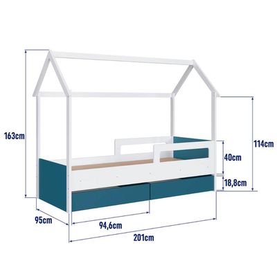 Cama Infantil Montessoriana com Gavetas Branco com Azul