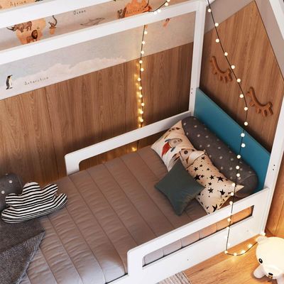 Cama Infantil Montessoriana com Gavetas Branco com Azul