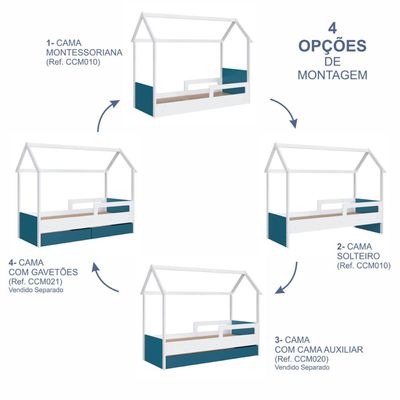 Cama Infantil Montessoriana com Cama Auxiliar Branco e Azul