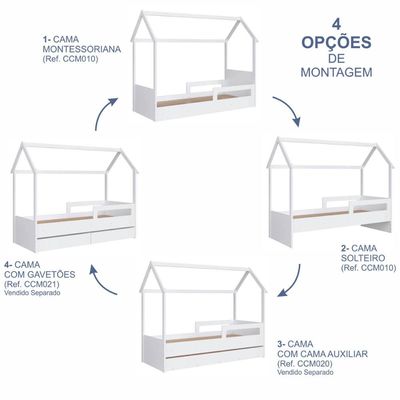 Cama Infantil Montessoriana com Cama Auxiliar Branca