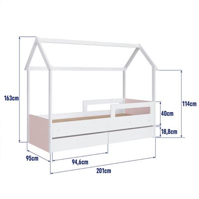 Cama Infantil Montessoriana com Gavetas Branco com Rosa