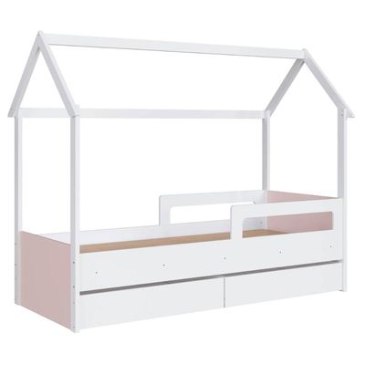 Cama Infantil Montessoriana com Gavetas Branco com Rosa