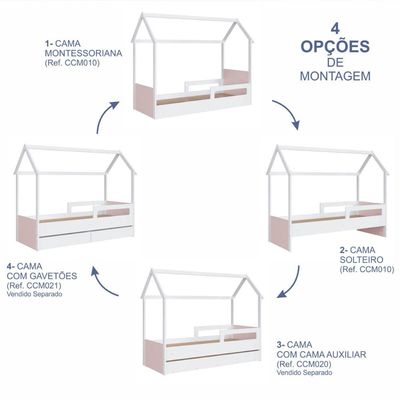 Cama Infantil Montessoriana com Gavetas Branco com Rosa