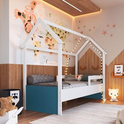 Cama Infantil Montessoriana Branco com Azul