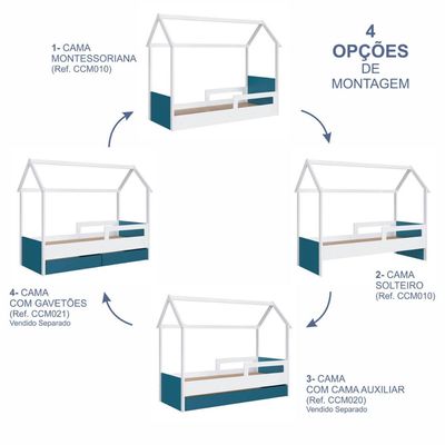 Cama Infantil Montessoriana Branco com Azul