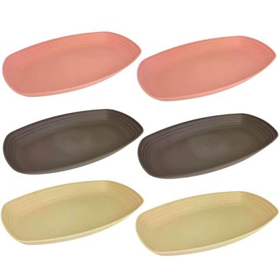 6 Petisqueiras Bambu Plástico Lines Lyor Sortidas 29x18cm Retangular Travessas Frios