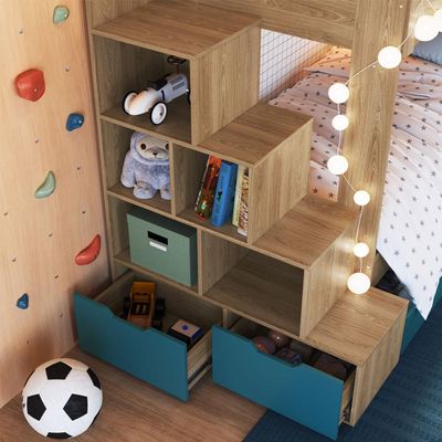 Beliche Infantil com Escada, Nicho e Gavetas Aveiro com Azul